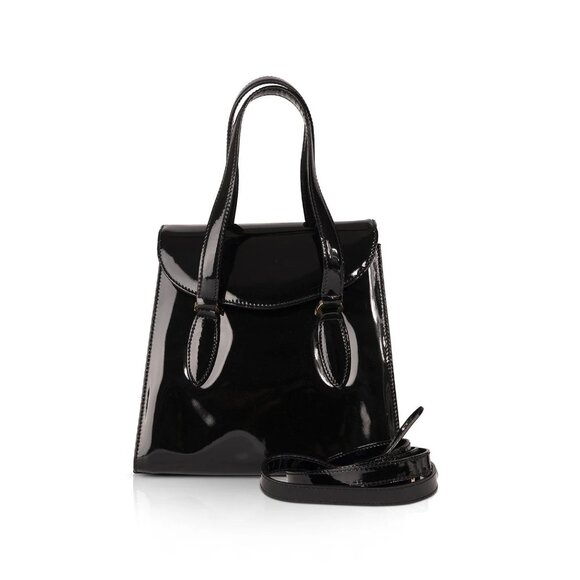 Salvatore Ferragamo Black Patent Leather Bag Medium Size Shoulder Chic Classy - Picture 1 of 7